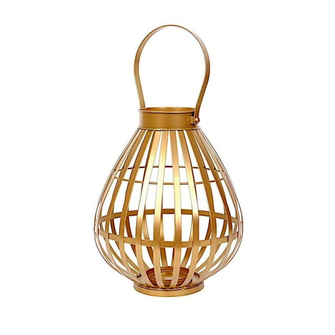 17&#x22; Gold Basket Lantern Metal CANDLE HOLDER Centerpiece